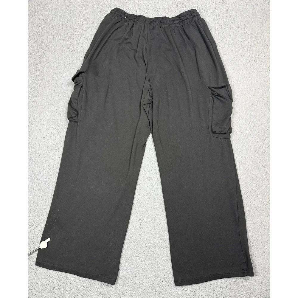 Free People Pants Womens 2X Black Cargo Wide Leg Elastic Waist Stretch Jersey